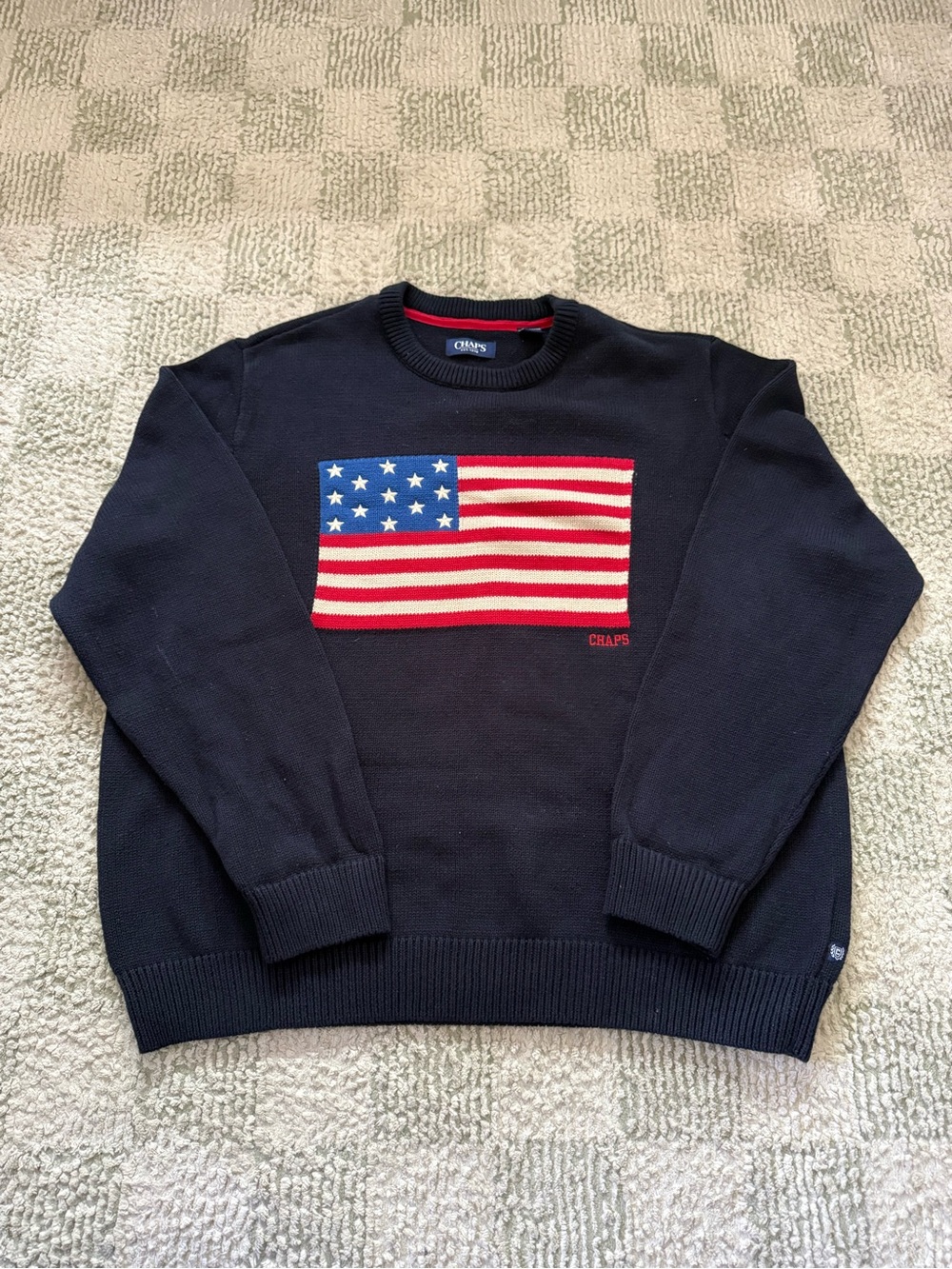 Chaps Men's Navy Crewneck Sweater with American Flag
